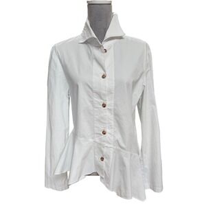 Vitamin Asymmetric Peplum Button Down Shirt White M Long Sleeve Lagenlook